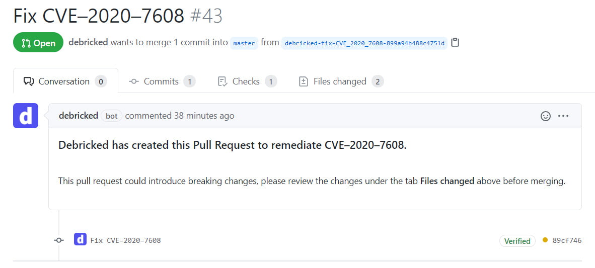 Debricked launches automatic fix pull request