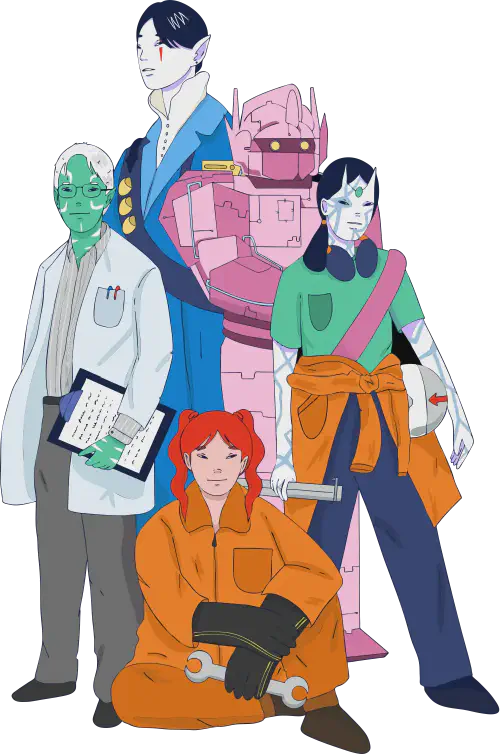 illustration-team-five-characters-user-roles-posing-debricked