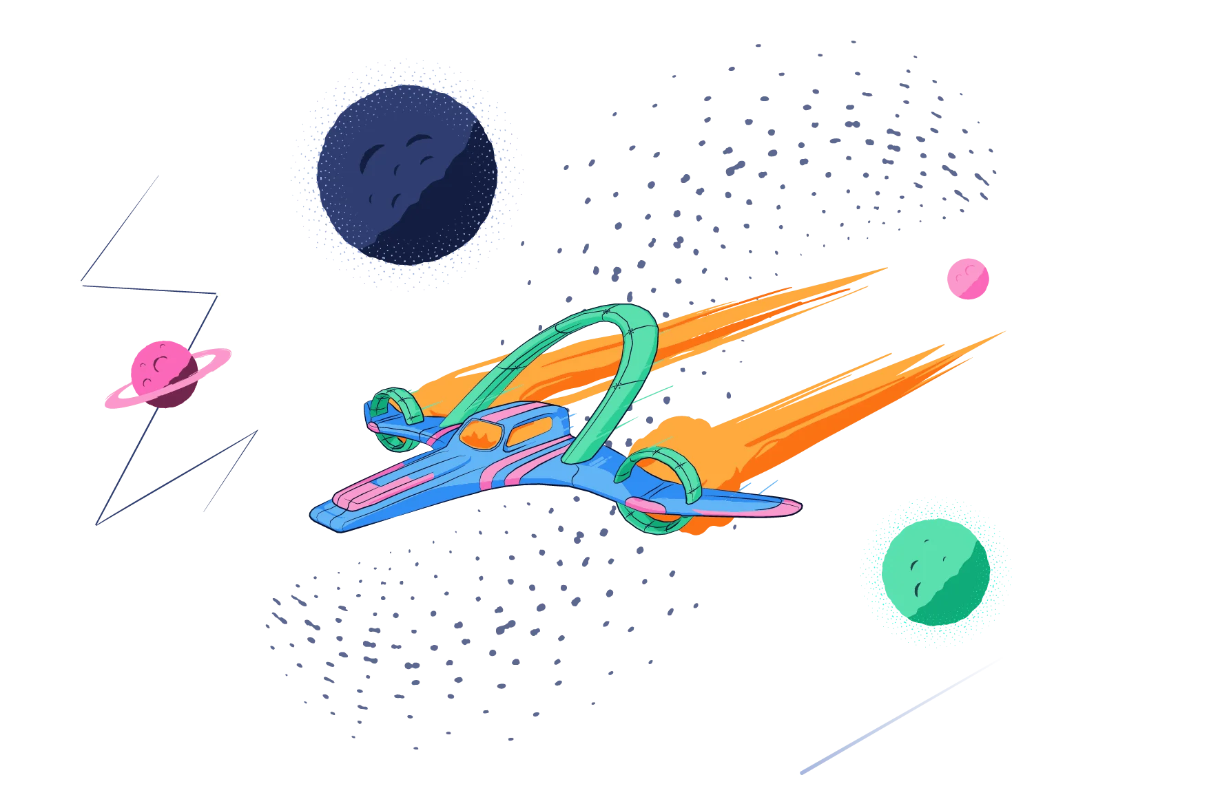 illustration spaceship planets debricked